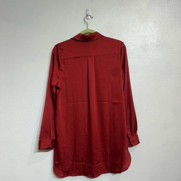Susan Graver Burgundy Satin Oversized Long Sleeve Button Down Sz 4 - Picture 9 of 12